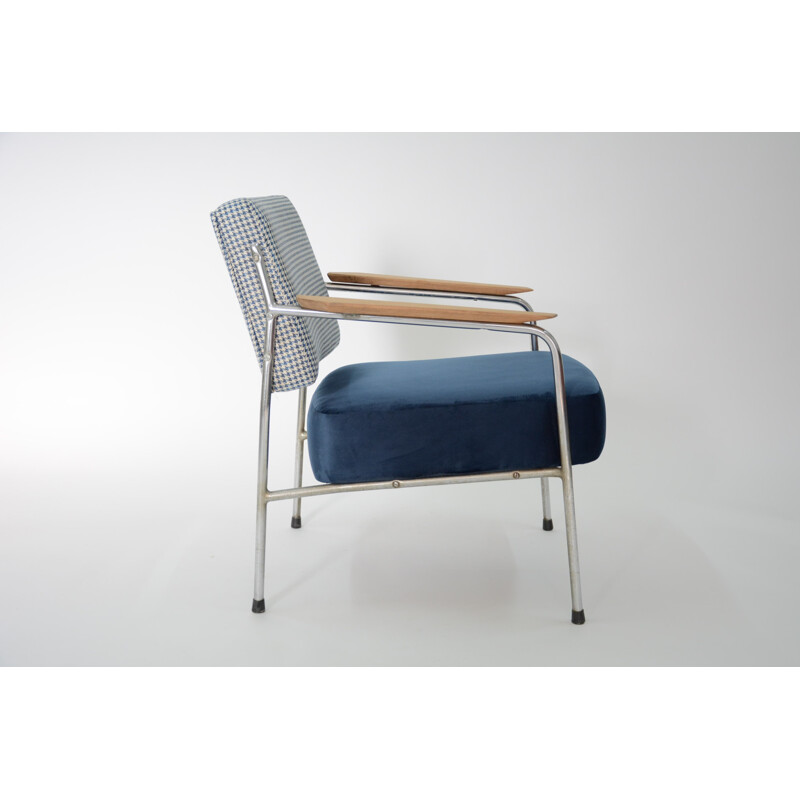 Vintage blue chrome armchairs - 1970s