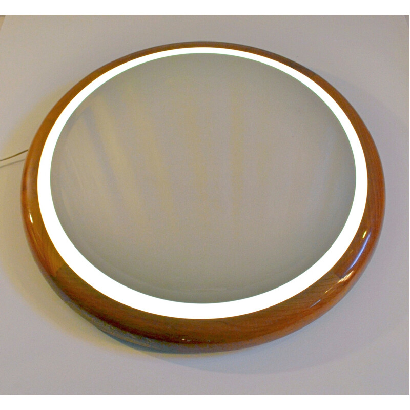 Espejo retroiluminado vintage en madera de cerezo, Italia 1970