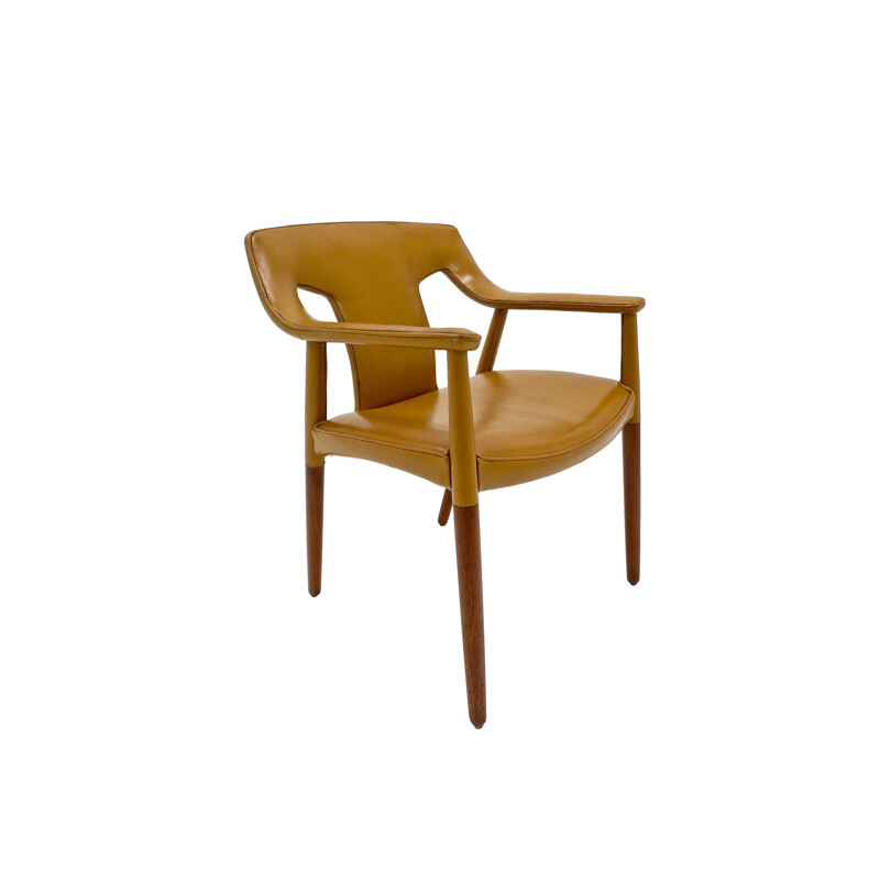 Armchair in tan Leather and Teak by Bender Madsen and Larsen - 1950s