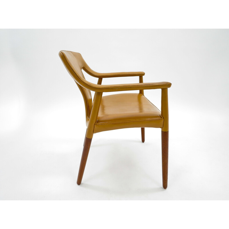 Armchair in tan Leather and Teak by Bender Madsen and Larsen - 1950s