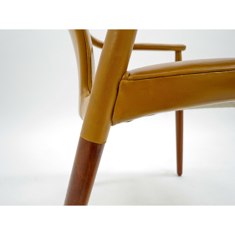 Armchair in tan Leather and Teak by Bender Madsen and Larsen - 1950s