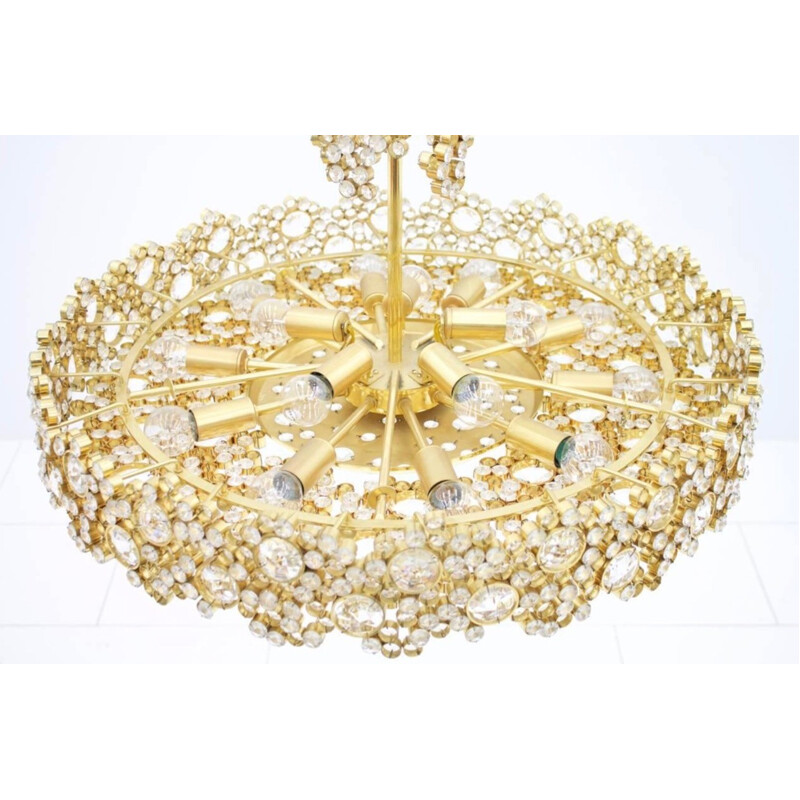 Large Brass and Crystal Glass Chandelier by Palwa - 1960s