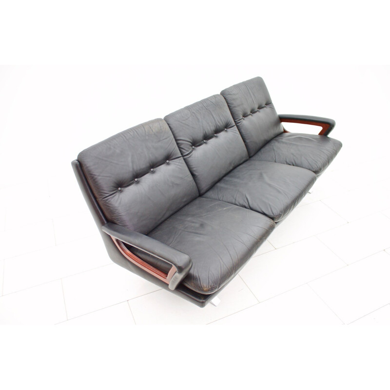 Vintage Black Leather Sofa by Strässle - 1970s