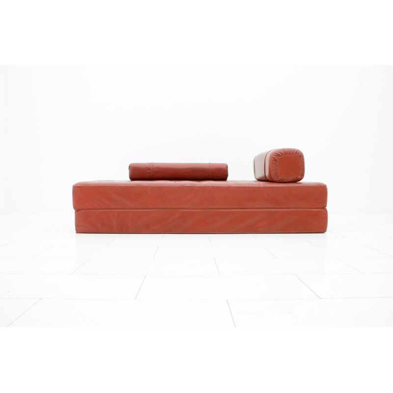 Vintage Red Leather Daybed or Sofa - 1970s