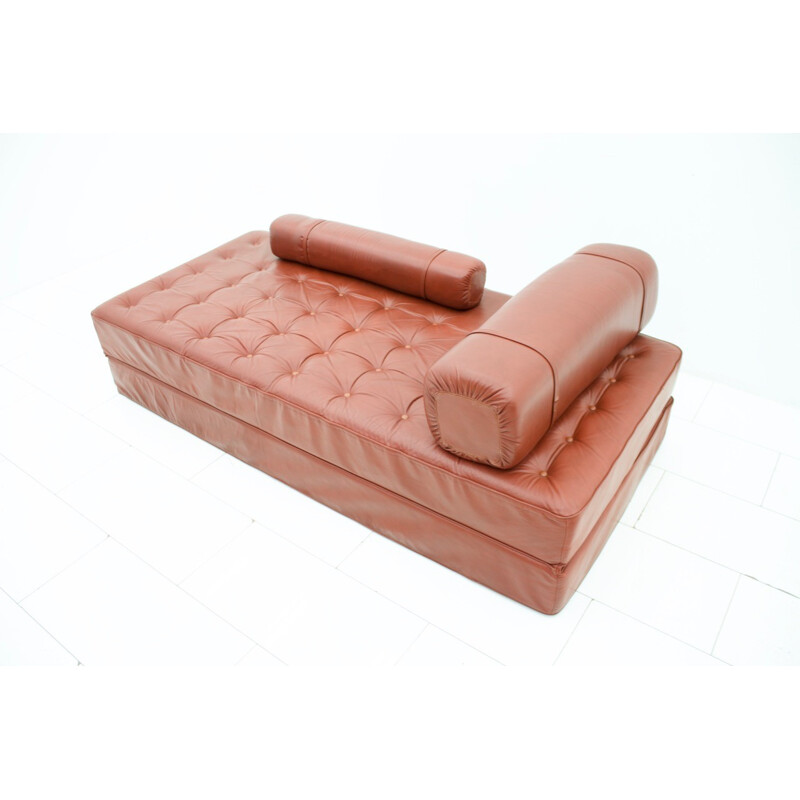 Vintage Red Leather Daybed or Sofa - 1970s