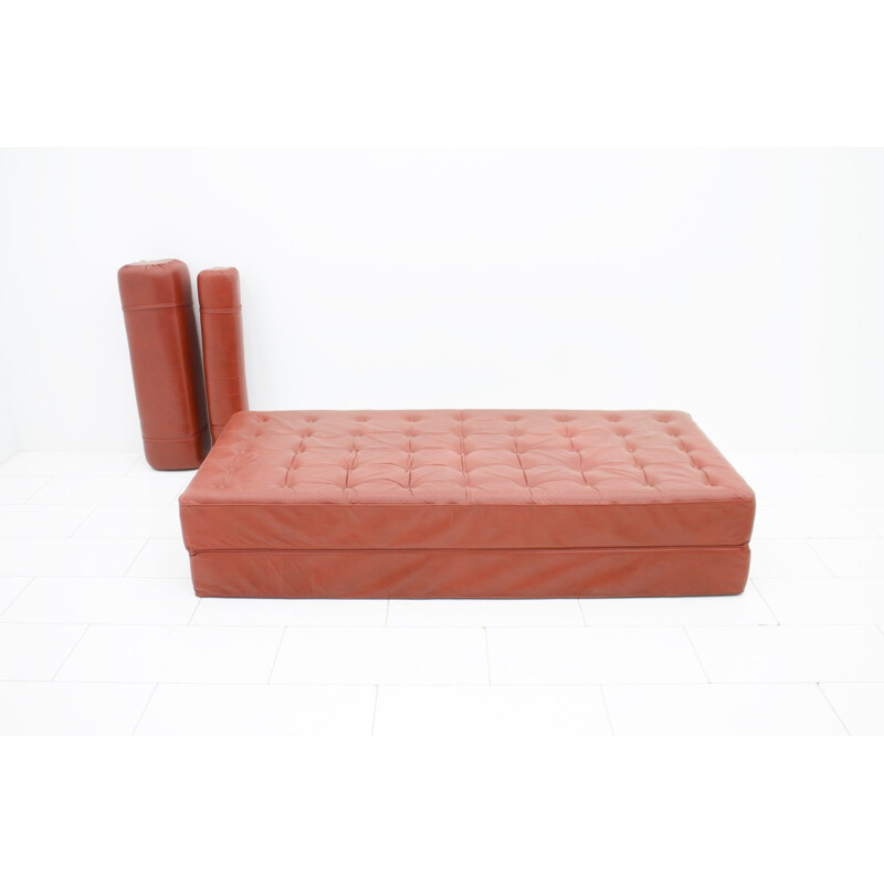 Vintage Red Leather Daybed or Sofa - 1970s