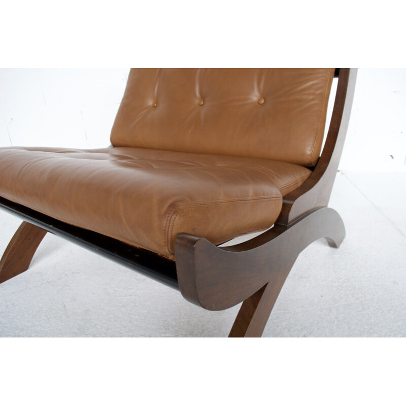 Set of 2 CP1 armchairs in walnut and leather by Marco Comolli - 1960s