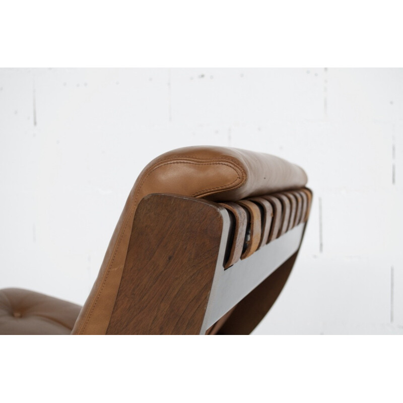 Set of 2 CP1 armchairs in walnut and leather by Marco Comolli - 1960s