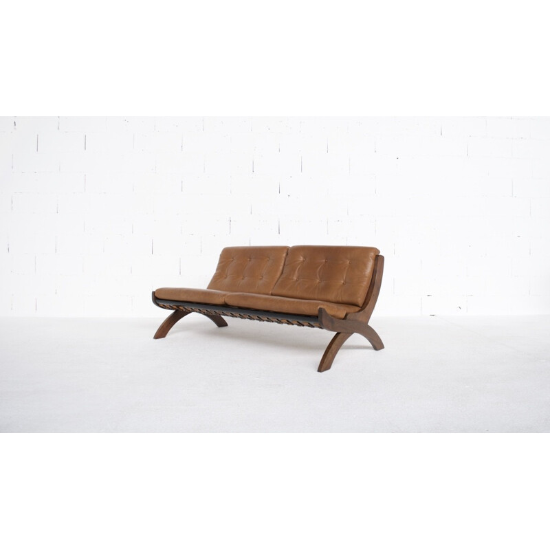 CD1 walnut and leather sofa by Marco Comolli - 1960s
