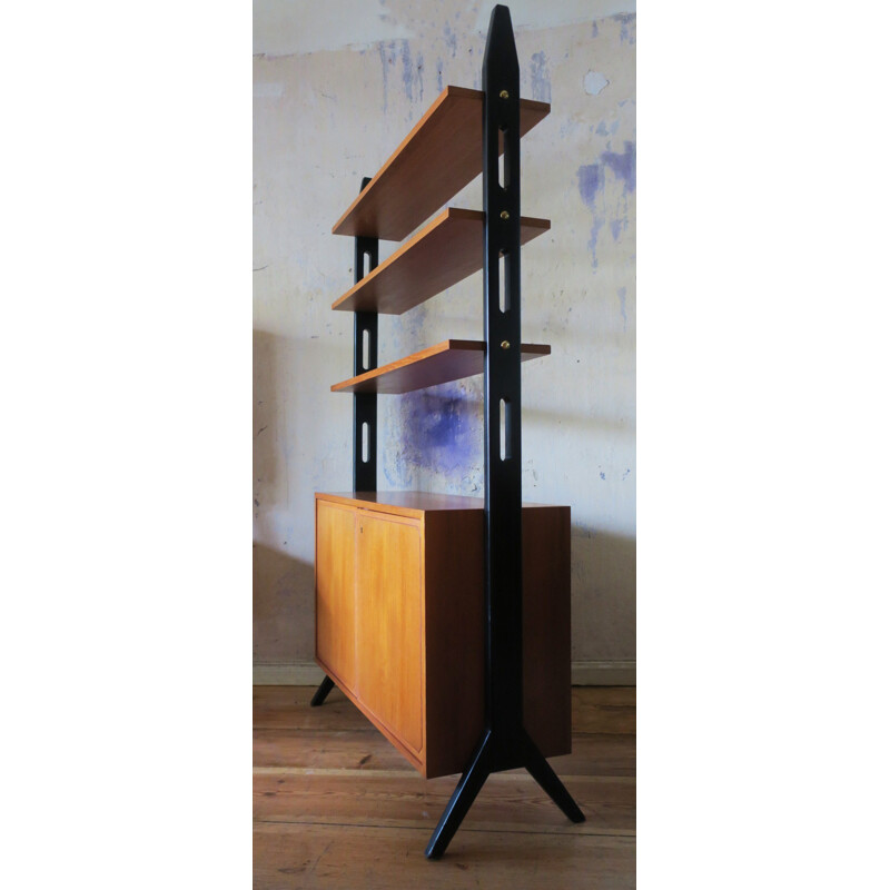 Freestanding Teak and Ebonized Shelf Room Divider by Bertil Fridhagen - 1950s