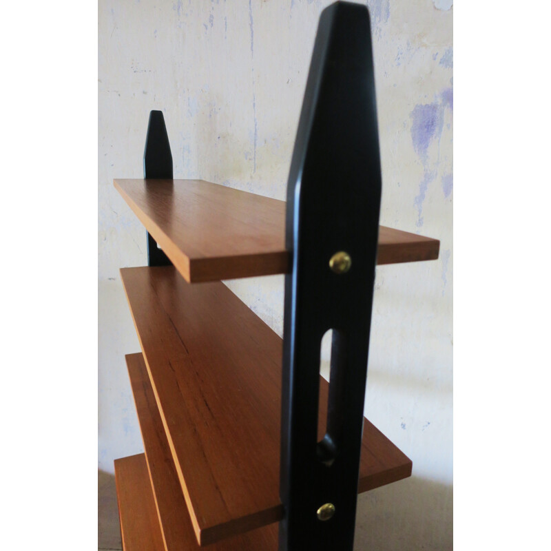 Freestanding Teak and Ebonized Shelf Room Divider by Bertil Fridhagen - 1950s