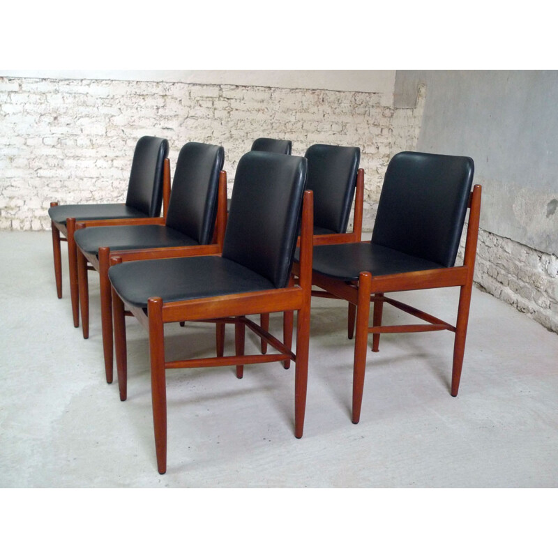 Set of 6 mid-century teak chairs - 1960s