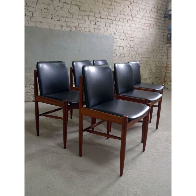 Set of 6 mid-century teak chairs - 1960s