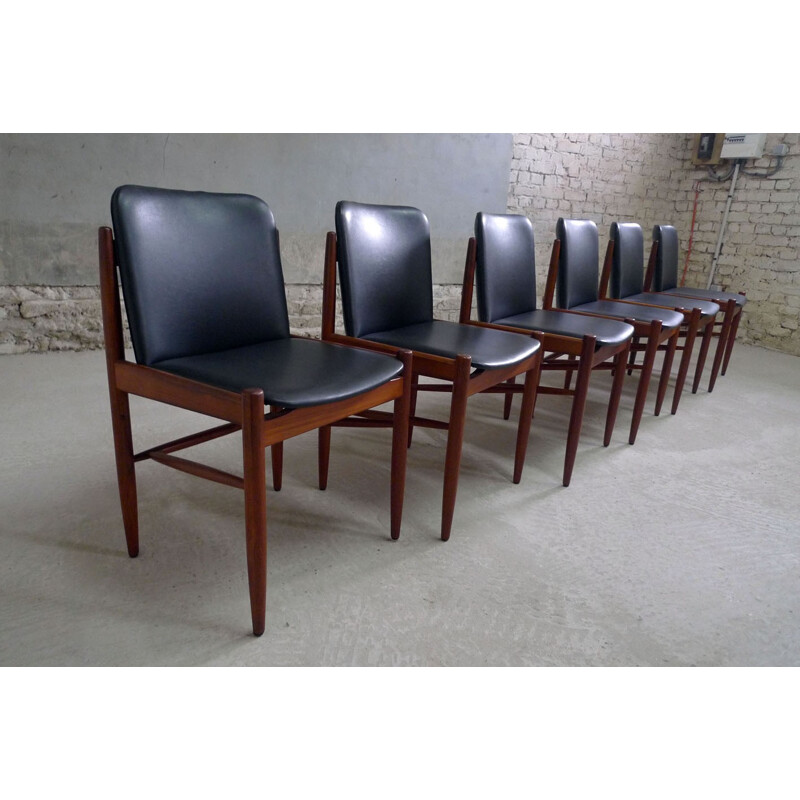 Set of 6 mid-century teak chairs - 1960s