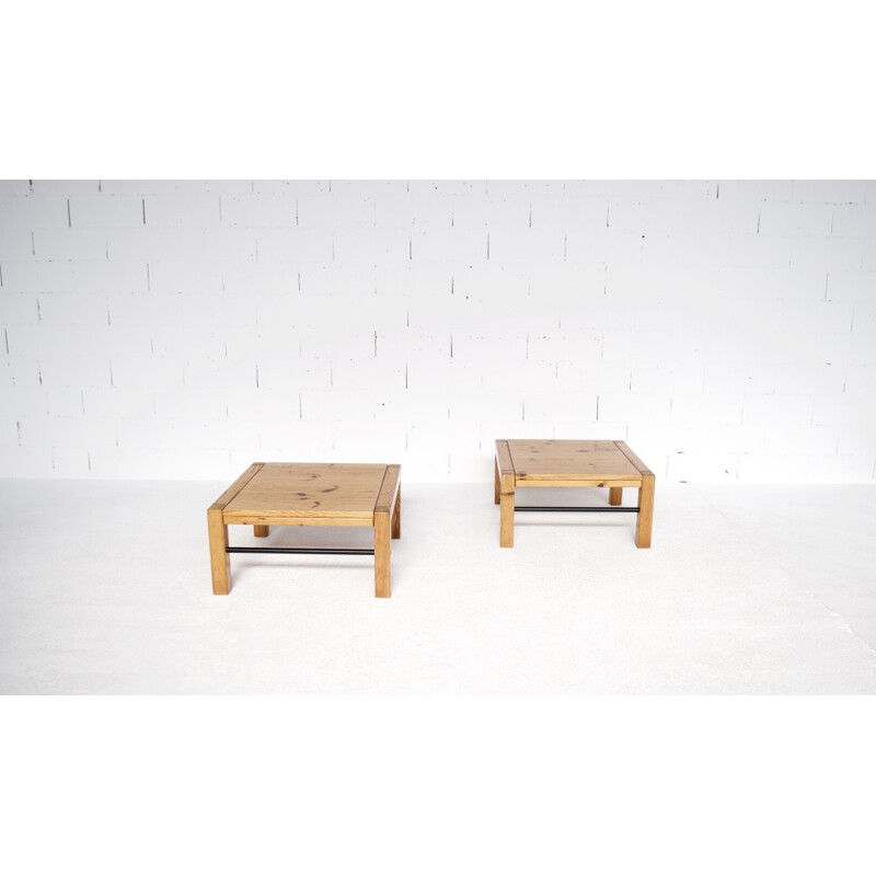 Pair of vintage pine coffee tables, 1960