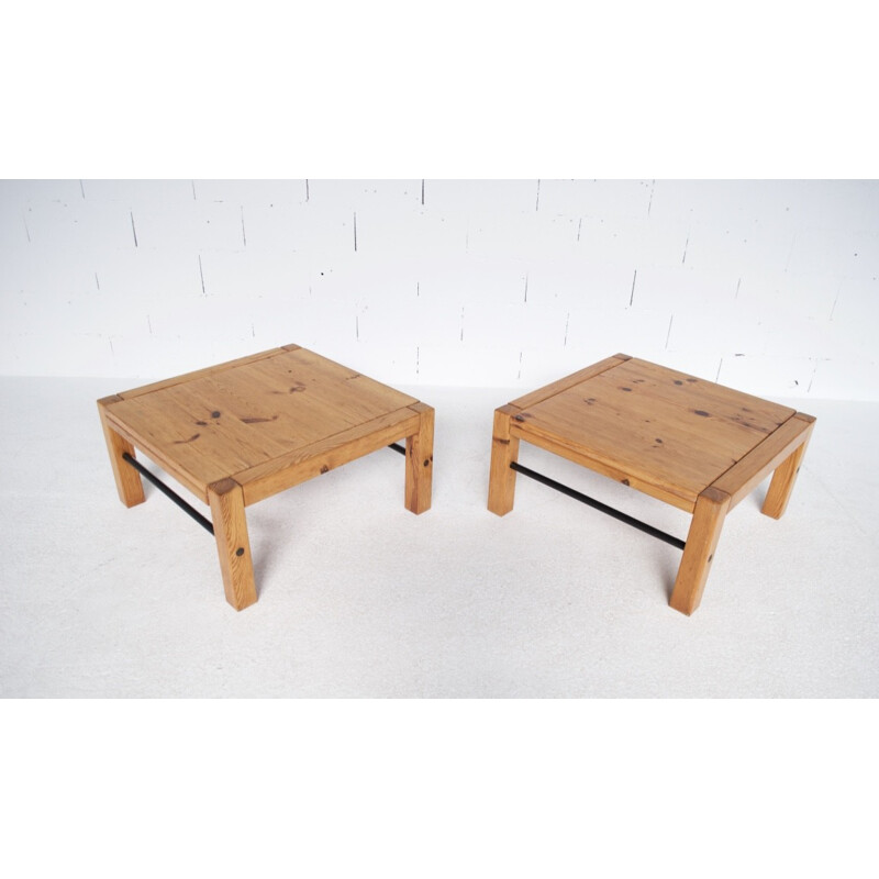 Pair of vintage pine coffee tables, 1960