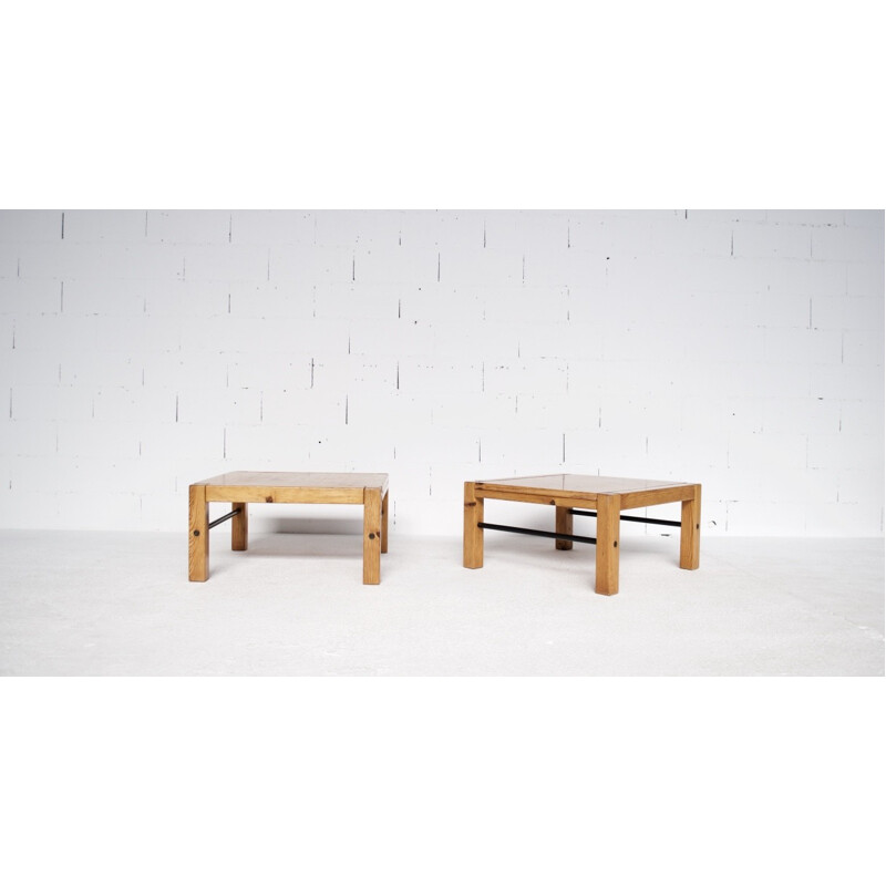 Pair of vintage pine coffee tables, 1960