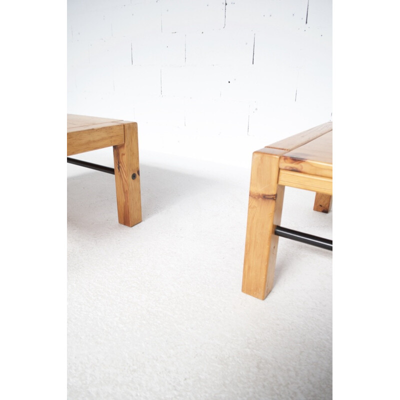 Pair of vintage pine coffee tables, 1960