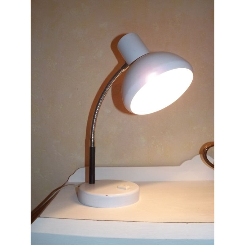 Lampe de bureau flexible vintage articulée en métal blanc - 1950