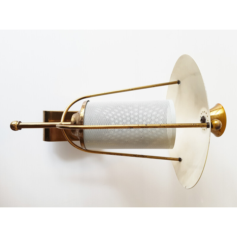 Vintage brass & metal wall lamp - 1950s