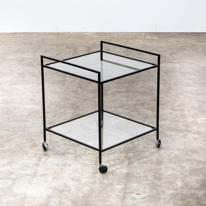 Mid century minimalistic metal and glass serving trolley - 1960s