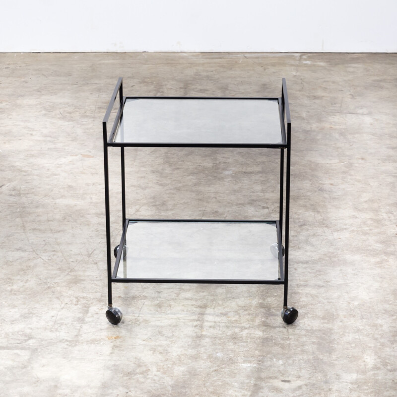 Mid century minimalistic metal and glass serving trolley - 1960s