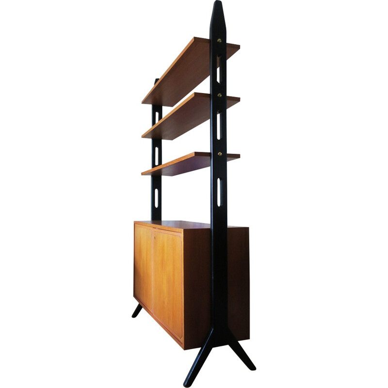 Freestanding Teak and Ebonized Shelf Room Divider by Bertil Fridhagen - 1950s