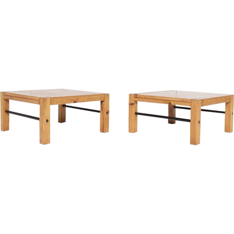 Pair of vintage pine coffee tables, 1960