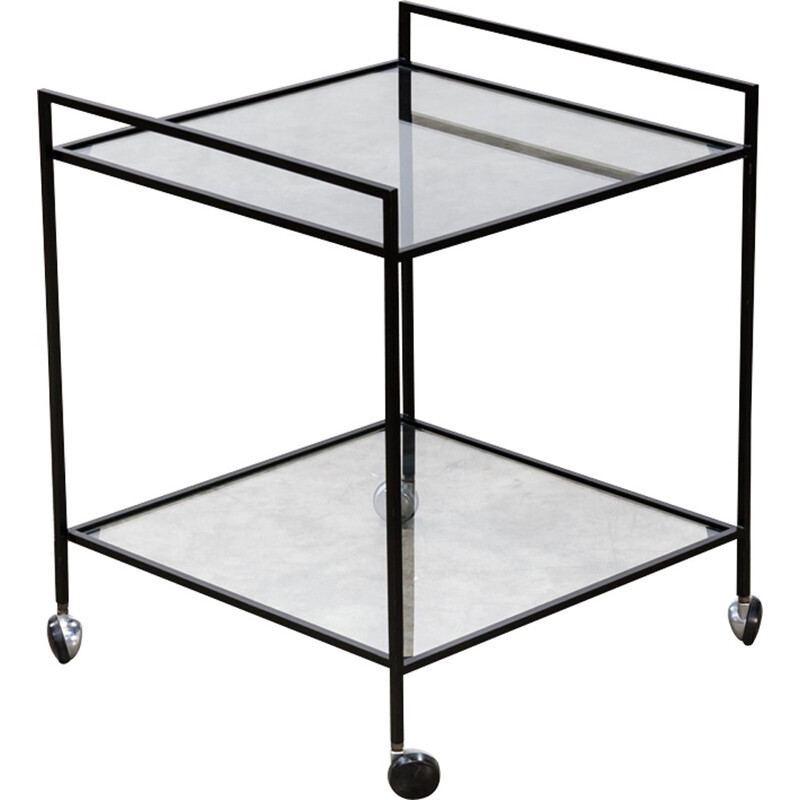 Mid century minimalistic metal and glass serving trolley - 1960s