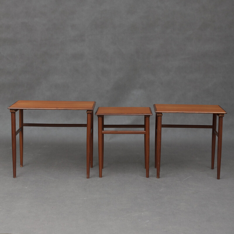 Set of 3 mid-century teak nesting tables - 1960s
