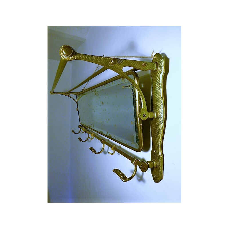 Mid-century wall cloathing rack with mirror - 1920s