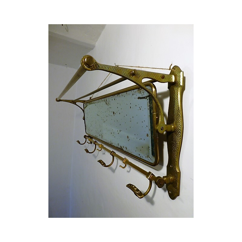 Mid-century wall cloathing rack with mirror - 1920s