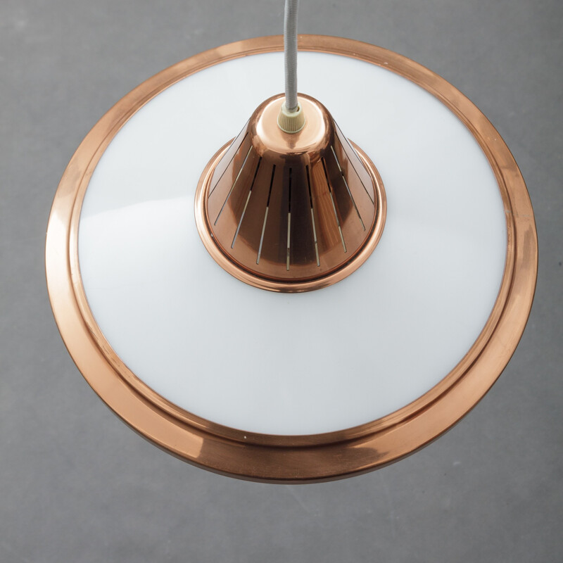 Danish copper and white acrylic mid-century pendant lamp - 1970s