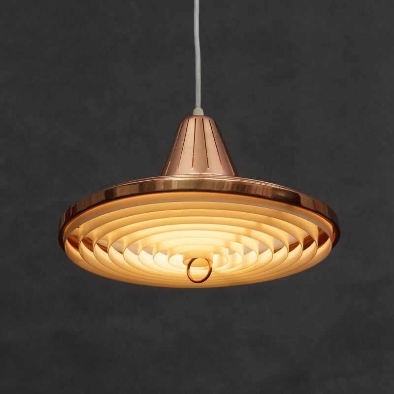 Danish copper and white acrylic mid-century pendant lamp - 1970s