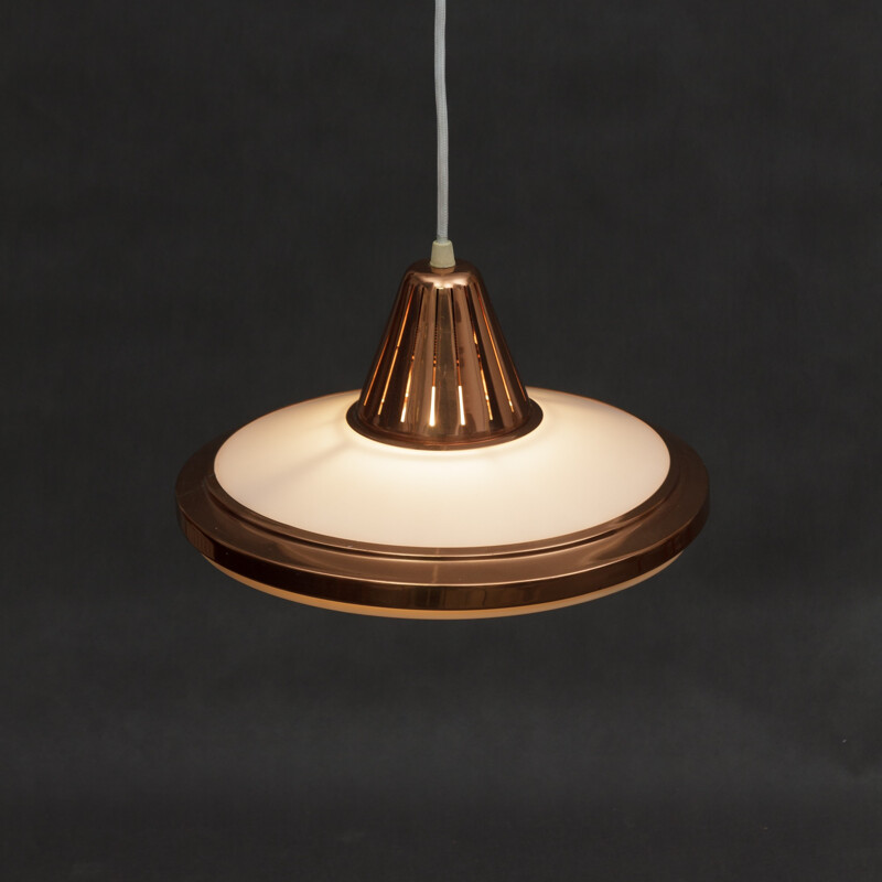 Danish copper and white acrylic mid-century pendant lamp - 1970s