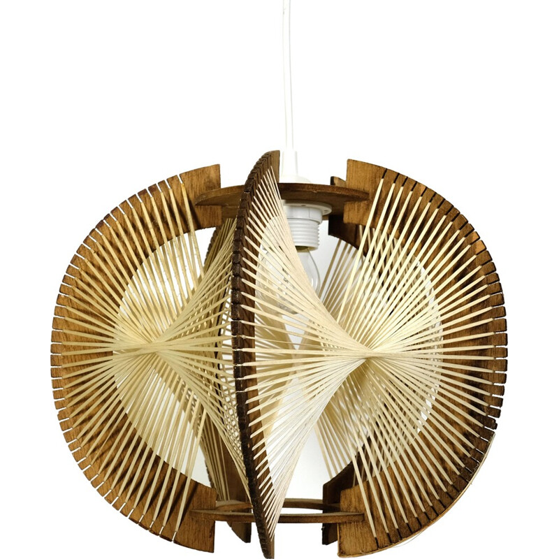 Mid-century pendant lamp in wire and wood - 1960s