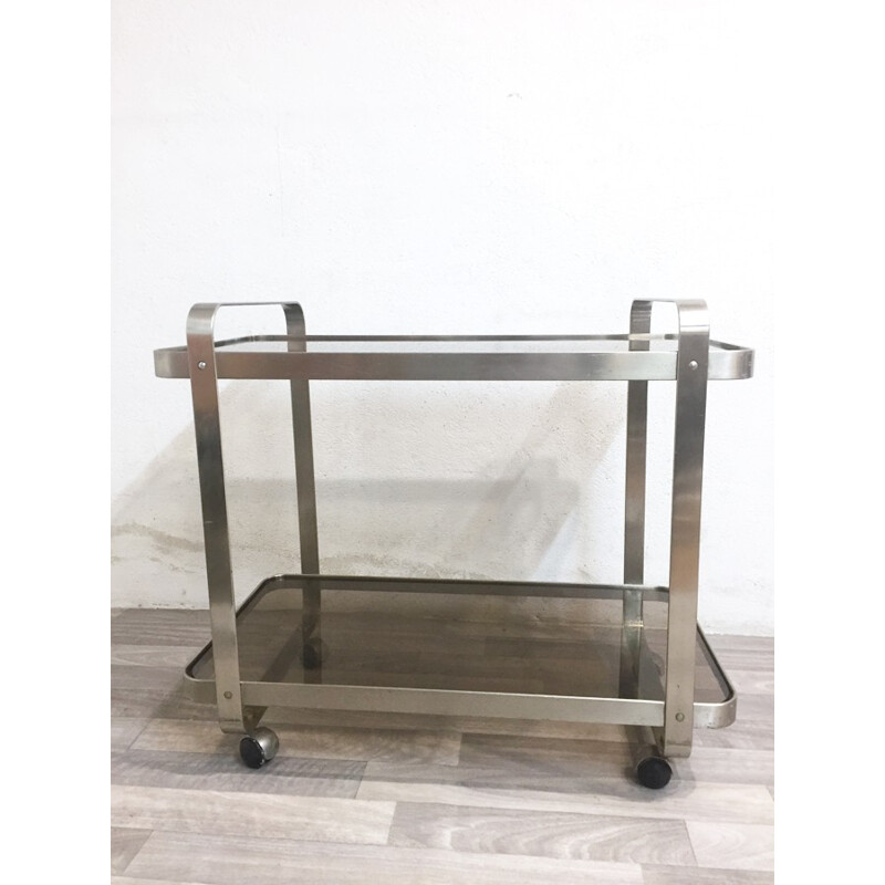 Mid-century stainless steel trolley and glass - 1970s