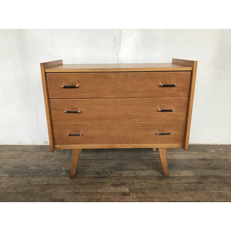 Vintage oak chest of drawers with compass legs - 1950s