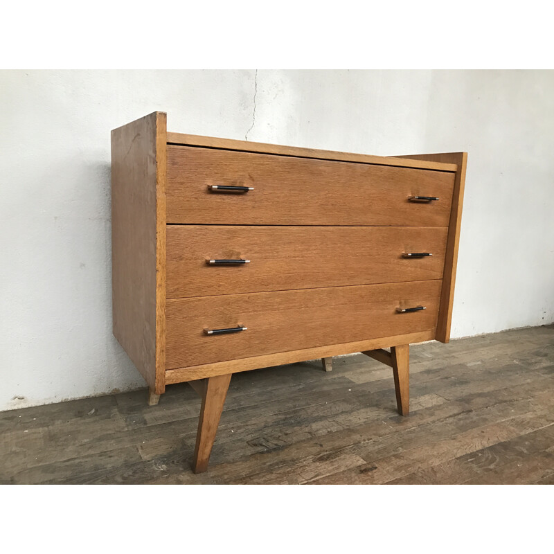 Vintage oak chest of drawers with compass legs - 1950s