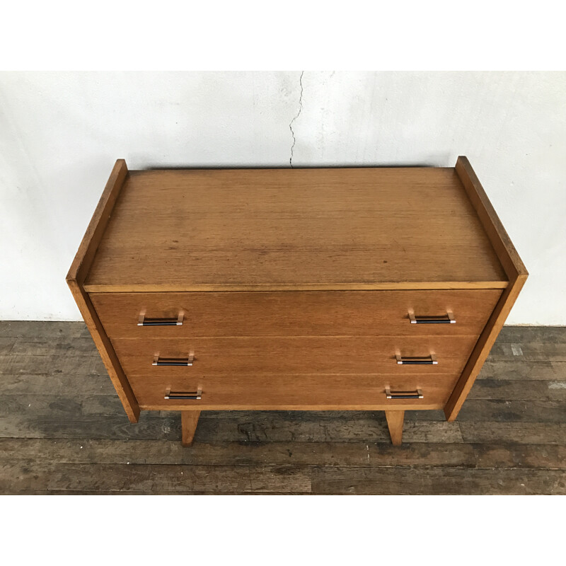 Vintage oak chest of drawers with compass legs - 1950s