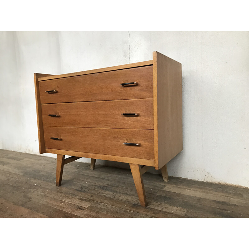 Vintage oak chest of drawers with compass legs - 1950s