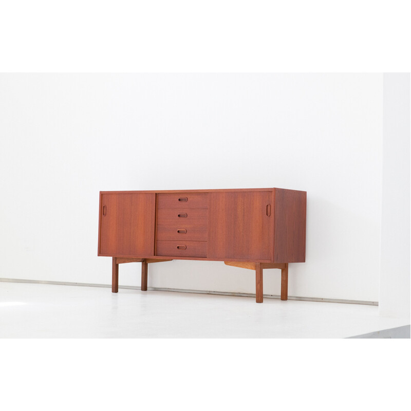 Swedish Teak Wood sideboard with Drawers and Sliding Doors - 1950s