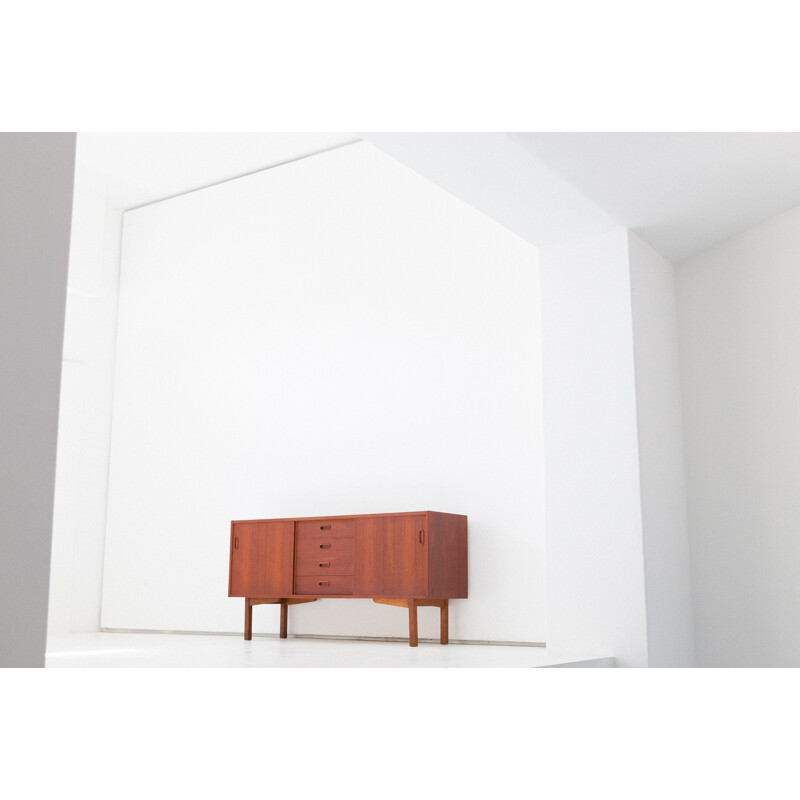 Swedish Teak Wood sideboard with Drawers and Sliding Doors - 1950s