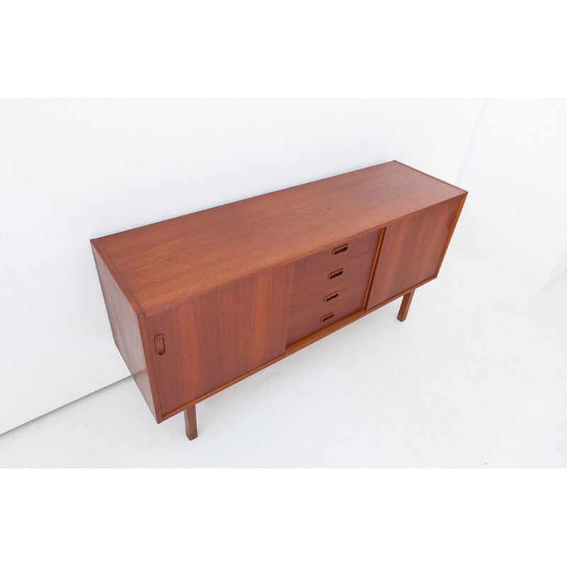 Swedish Teak Wood sideboard with Drawers and Sliding Doors - 1950s