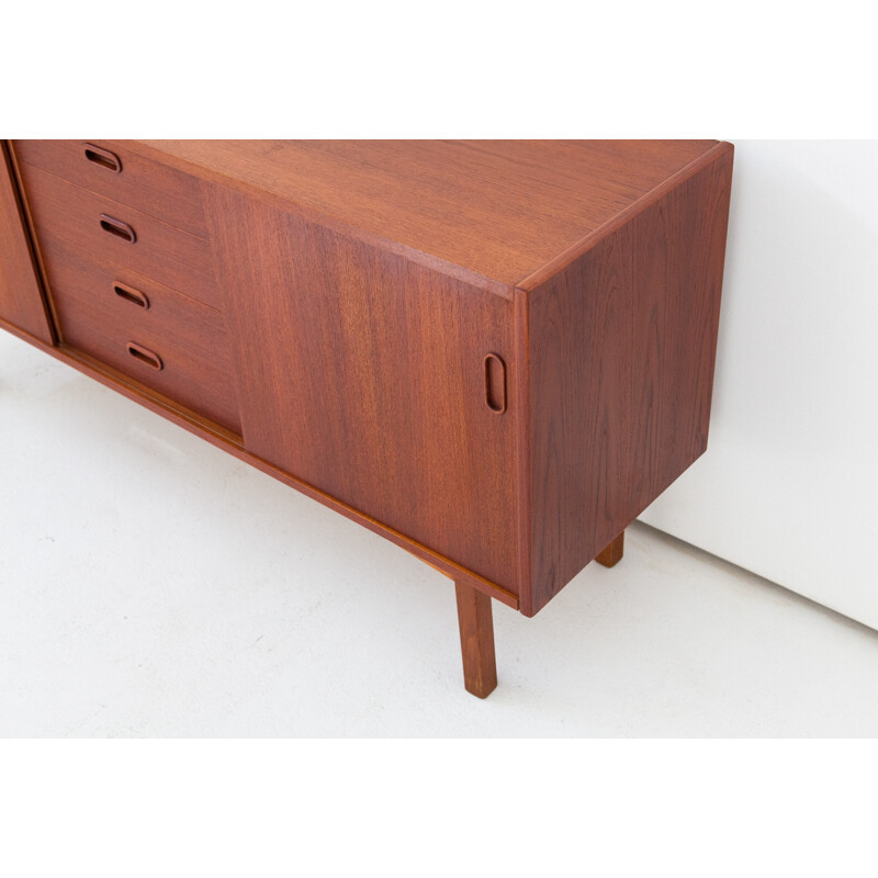 Swedish Teak Wood sideboard with Drawers and Sliding Doors - 1950s