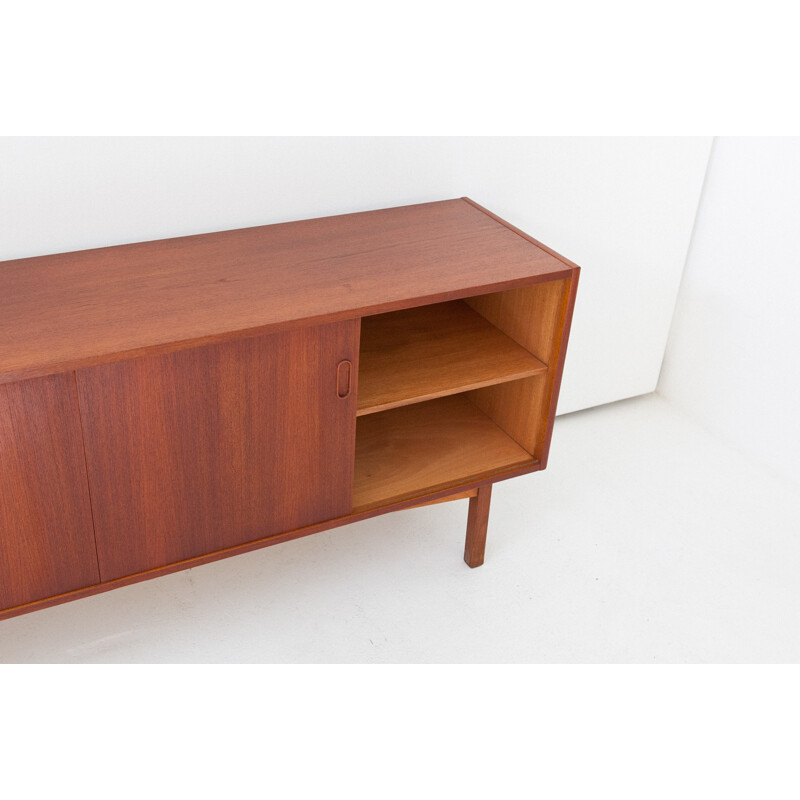 Swedish Teak Wood sideboard with Drawers and Sliding Doors - 1950s