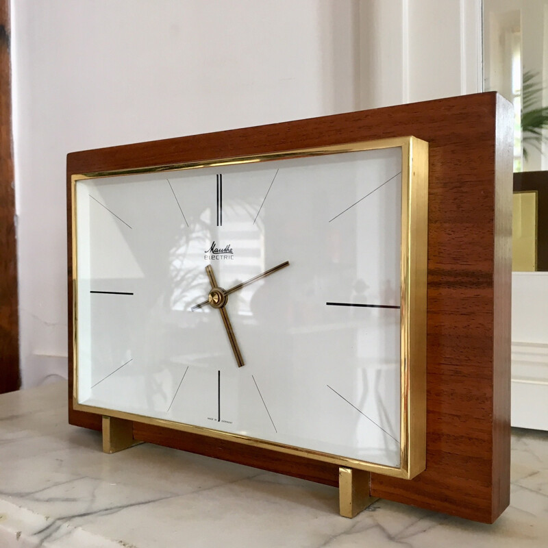 Horloge moderniste bois de noisetier West allemande - 1960