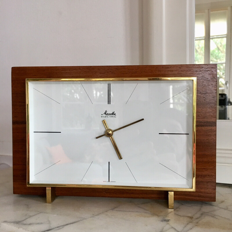 Horloge moderniste bois de noisetier West allemande - 1960