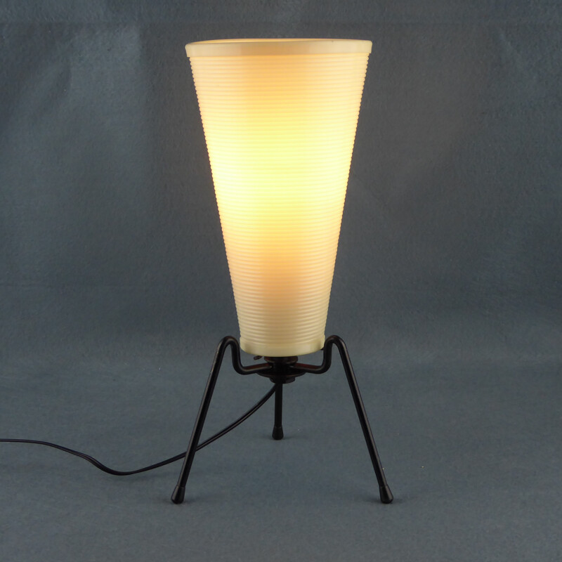 Lampe vintage en rotaflex et trepied métal - 1950