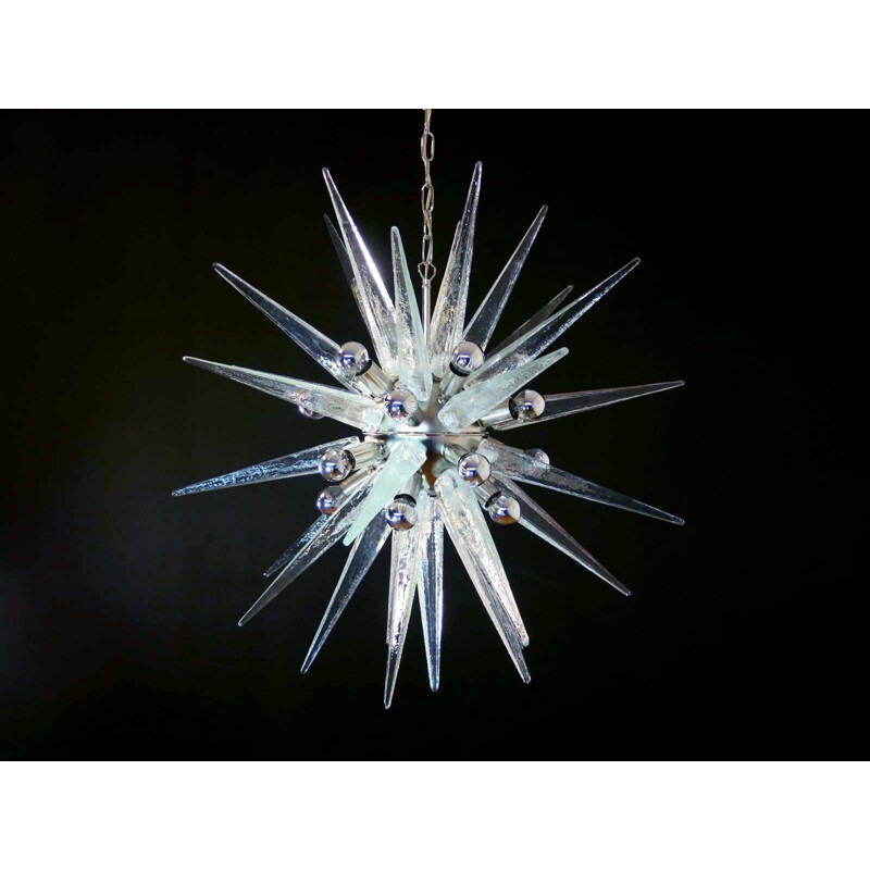 Vintage Italian chandelier "Sputnik" 20 lights Murnano Ice glass - 1970s